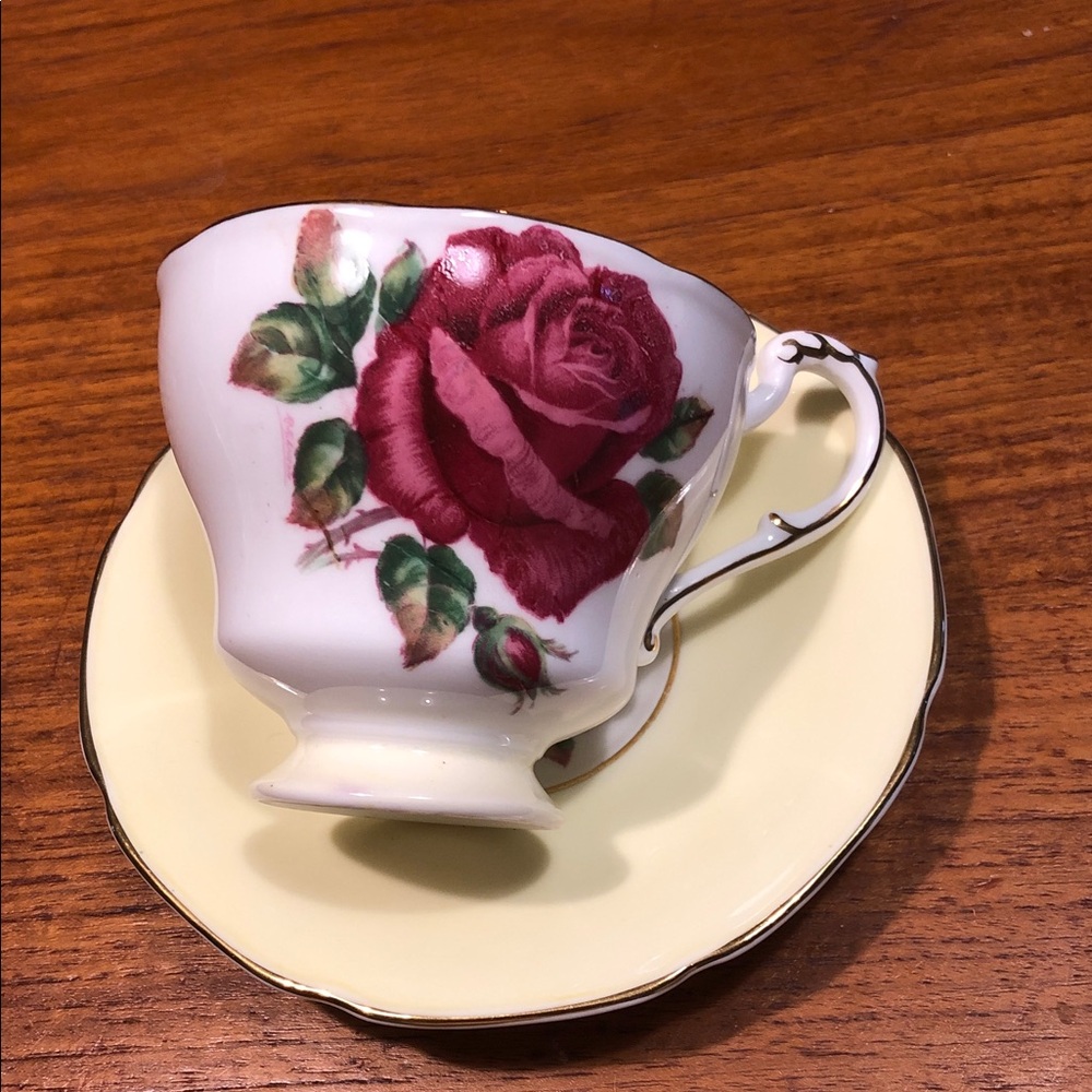 Vintage paragon Rose Porcelain Teacup and Saucer - Yellow and Red